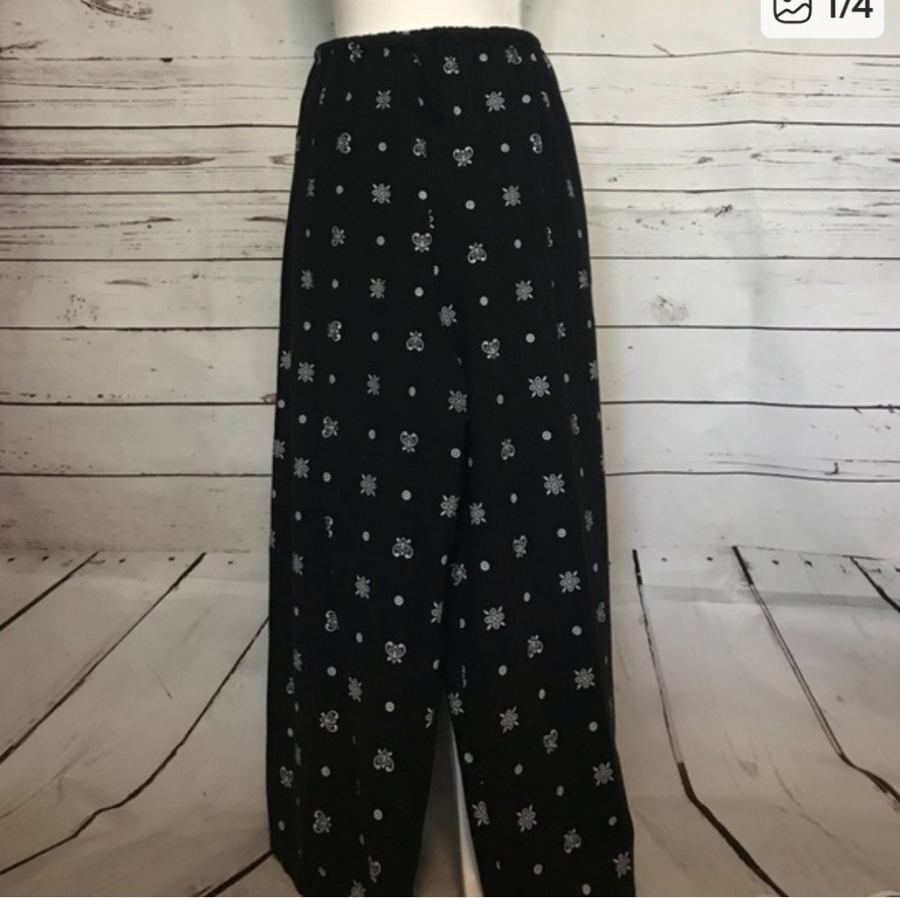 Wmns Sz M Wide-Leg Pull-On Elastic Drawstring Waist Wide Leg Pants Cool Pattern